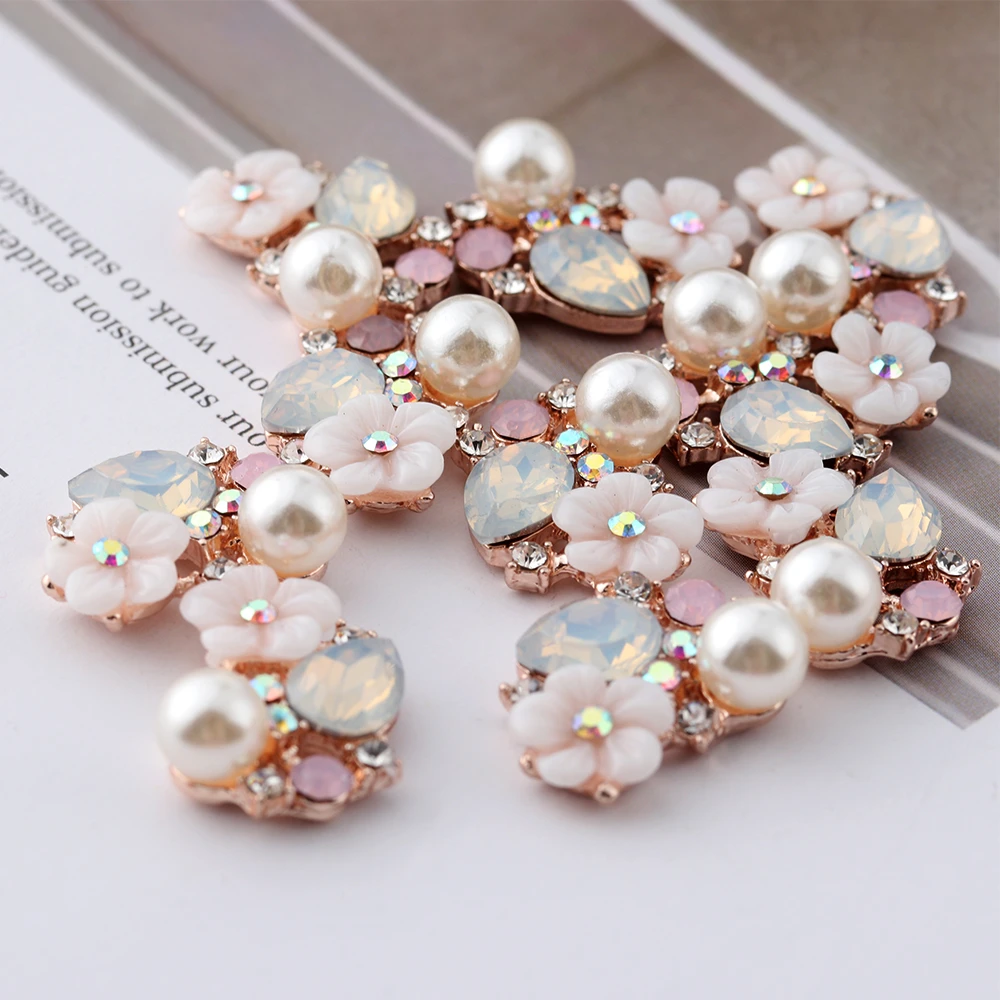 10PCS Flower Rhinestone Buttons For Wedding Decoration Vintage Buttons Apparel Sewing Pearl Hairpin DIY Jewelry Craft