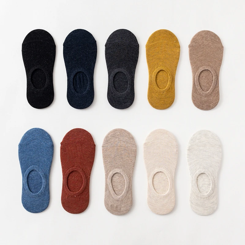 10 pieces = 5 pairs Summer new Japanese solid color ladies invisible socks Silicone non-slip  women Cotton socks slipper socks