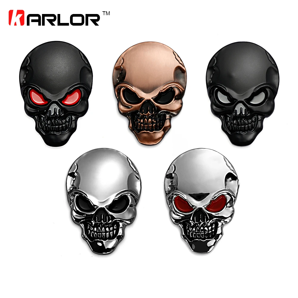 8x5.5cm Silver 3D 3M Skull Metal Auto Motorcycle Sticker Emblem Badge car styling For Ford Chevrolet Honda Hyundai Kia Focus VW