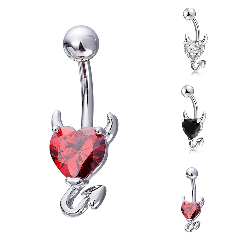 1 Pcs Navel Belly Button Ring Glitter Love Heart Decor Piercing Jewelry Navel Nail AIC88