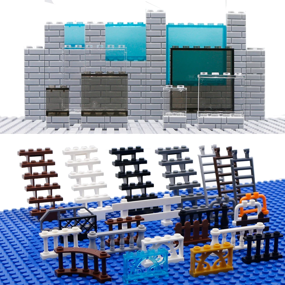 Bricks City Accessories House Fence Window Wall Stairs Ladder Glass Panel Farm Rail Figure Parts MOC Classic Building Blocks Toy