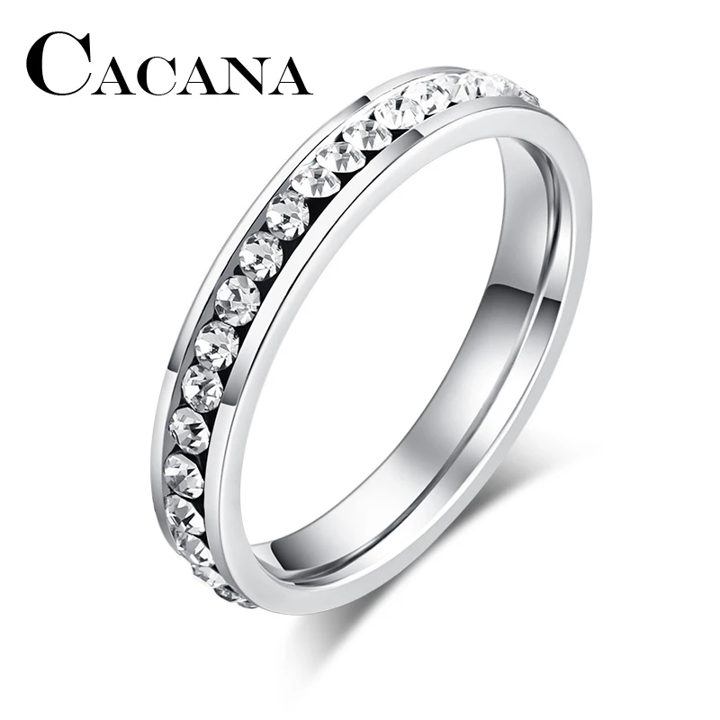 CACANA  Stainless Steel Rings For Women 4mm CZ Surround Fashion Jewelry Wholesale