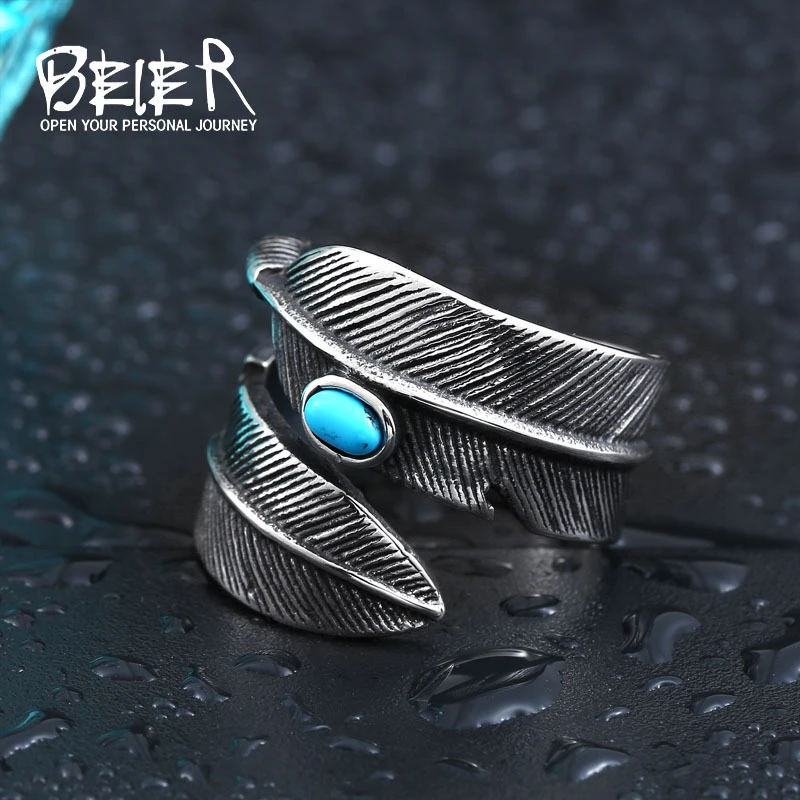 Beier new store 316L Stainless Steel ring high quality GORO'S feather ring for men  fashion jewelry LLBR8-374R