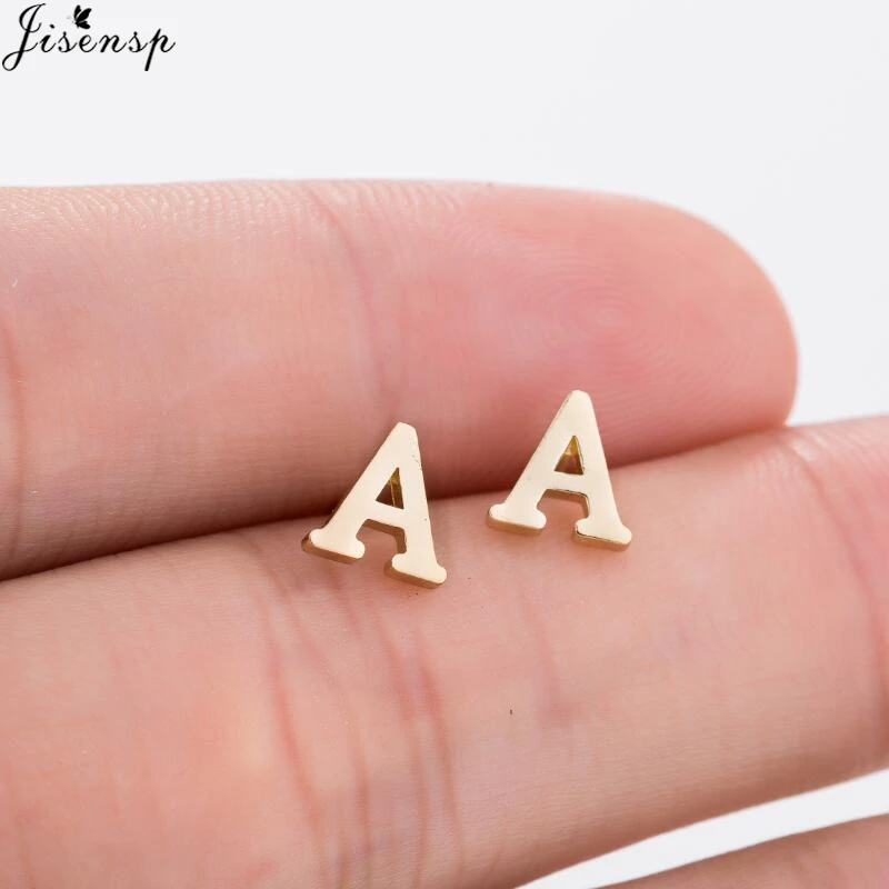 Jisensp Fashion Tiny Initial Letter Earrings Personalize Bridesmaids Gift Cute Alphabet Stud Earrings Everyday Jewelry Brincos