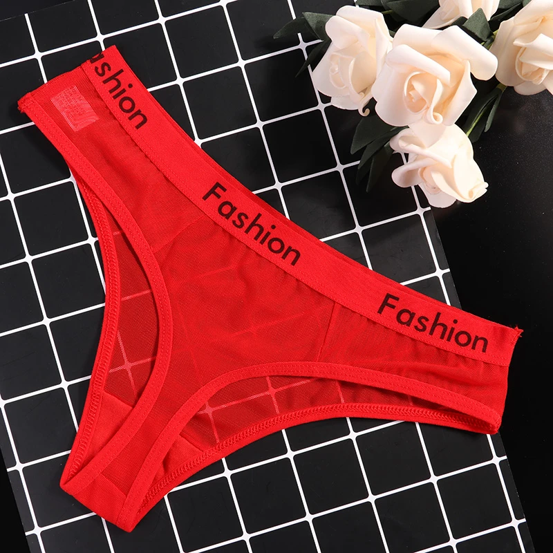 Women Underwear Sexy Mesh Transparent Panties Thongs String Lingerie Printed Letters Fashion Low-Rise Ladies Briefs