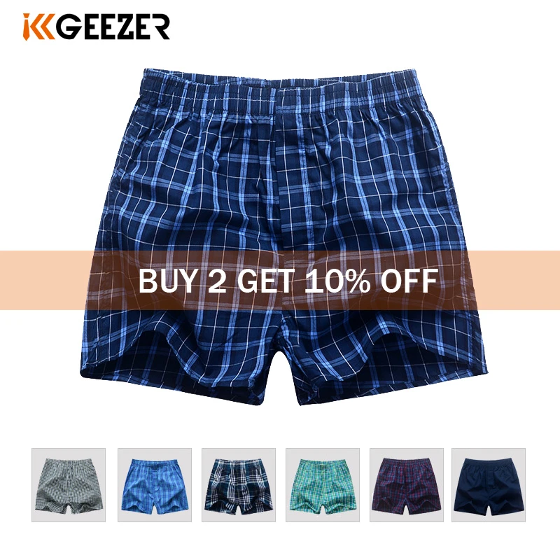 Underwear Men Boxer Plaid Underpants Cotton Shorts Men Striped Panties Loose High Quality Russian Size Breathable Dropshipping