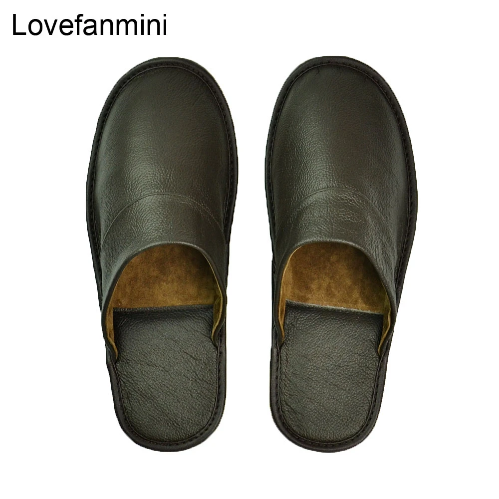 slippers men big sizes Genuine Cow Leather home male indoor house  for Men's slippers women man slipper Luxury soft  Flat shoes