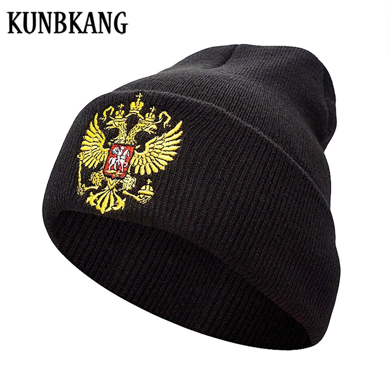 New Russia Winter Hat Men Women Warm Russian Emblem Knitted Hat Skullies Beanies Black Unisex Winter Casual Mask Beanie Knit Cap