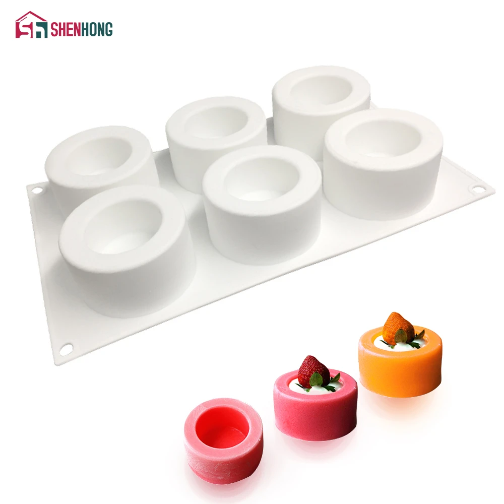 SHENHONG 6 Holes Pudding Cup Art Cake Mould Pan 3D Silicone Mold Mousse Silikonowe Chocolate Moule Baking