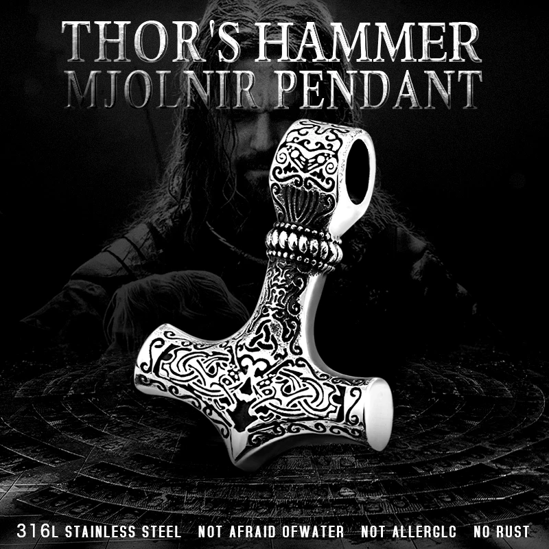 Beier 316L stainless steel Norse Viking Pendant Necklace Thor's Hammer Mjolnir Scandinavian rune odin amulet men jewelry LP384