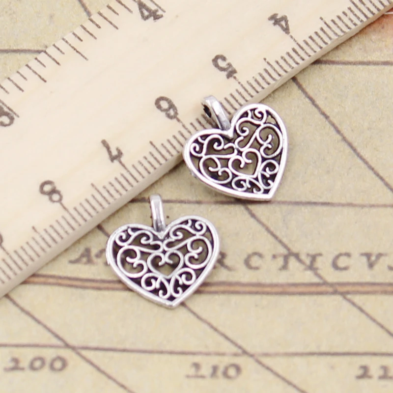 30pcs Charms Hollow Lovely Heart 16x14mm Tibetan Bronze Silver Color Pendants Antique Jewelry Making DIY Handmade Craft