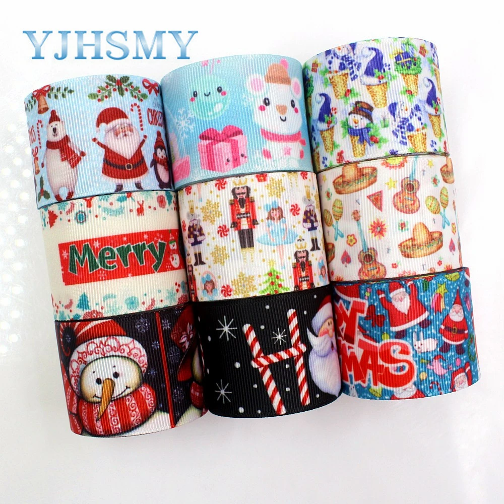 YJHSMY G-18728-685,38 mm 5 Yards Christmas Printed grosgrain ribbons,DIY handmade Hair accessories Material wedding gift wrap