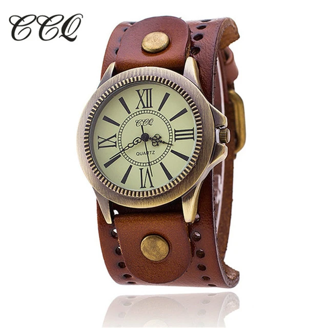 CCQ Brand Vintage Leather Bracelet Watch Antique Bronze Dial Women Wrist Watch Quartz Watch Relojes Mujer Drop Shipping
