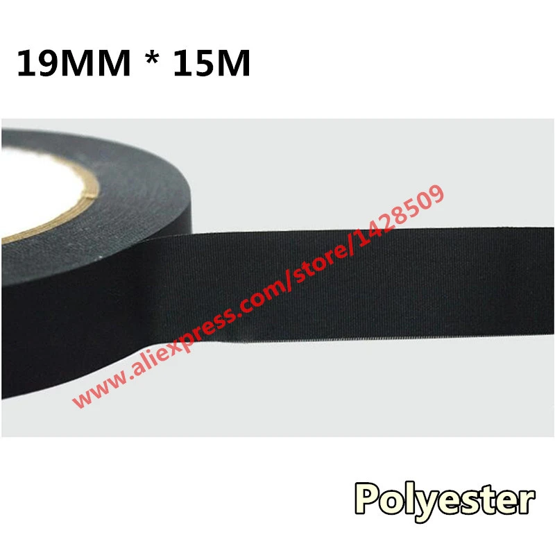 19mmx15m Universal Canvas Tape Automotive Wiring Harness Black Car Acetate Adhesive Tape Polyester Fiber Cloth Tape