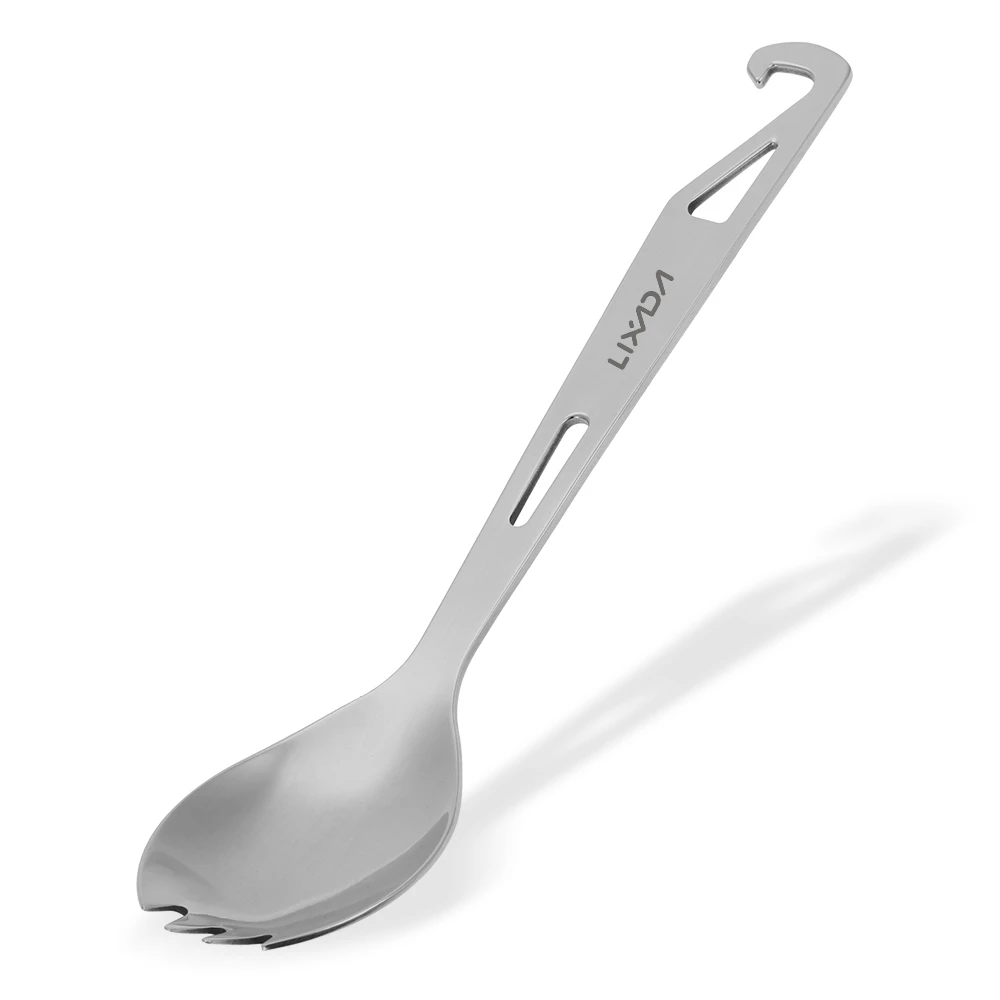 Lixada Stainless Steel Spork Long Handle Spork with Bottle Opener Lightweight Outdoor Dinner Spork Flatware for Travel Camping