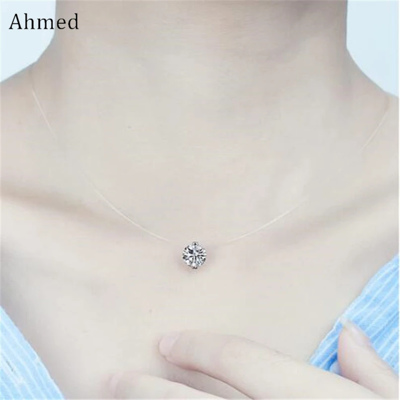 Ahmed Simple Transparent Thin Lines Rhinestone Pendant Tattoo Choker Necklace For Women Charm Fashion Collar Bijoux Jewelry