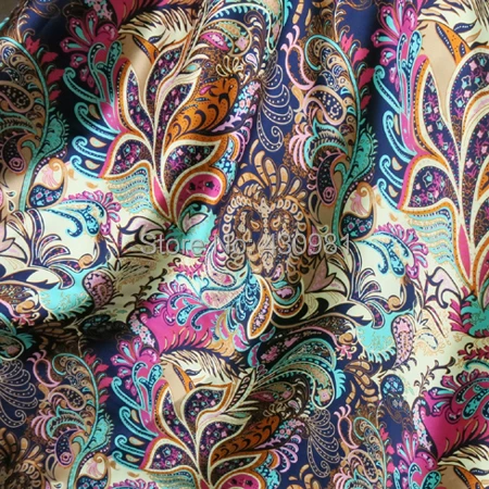 wholesale soft spandex satin fabric for sewing vintage flowers imitate silk material elastic stretch satin fabric print