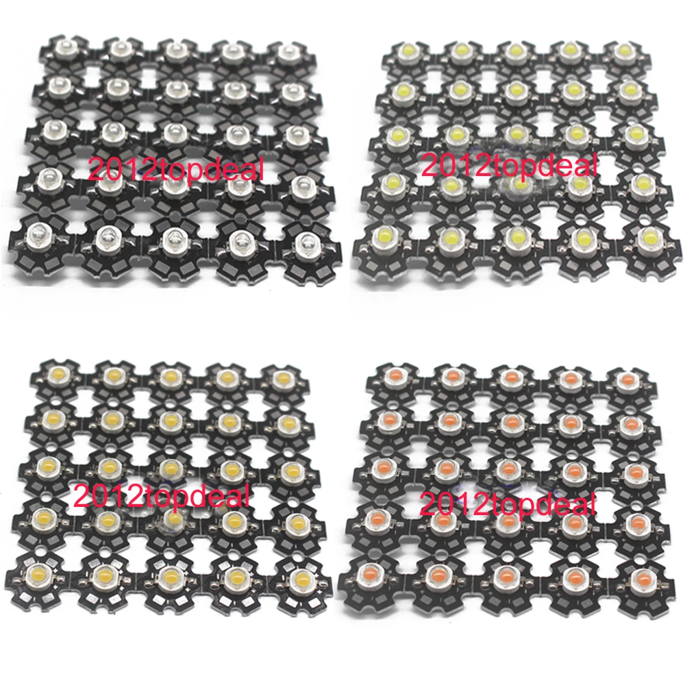 10pcs 1W 3W High Power LED Full Spectrum White Warm white Green Blue Deep Red 660nm Royal blue IR UV  With 20mm Black Star PCB