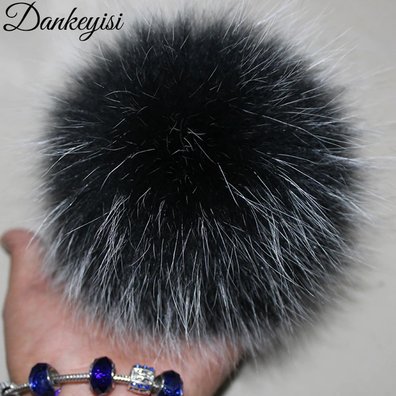 Fluffy Real Fox Fur Pompoms with Button 13-15cm DIY Fox Fur Pom Poms Balls Natural Fur Pompon For Scarves Hats Bags  Accessories