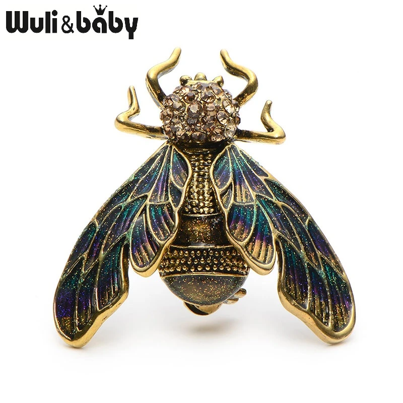 Wuli&Baby Rhinestone Alloy Gold Silver Color Cicada Brooches For Women And Men Crystal Enamel Brooch Pins Christmas Gifts