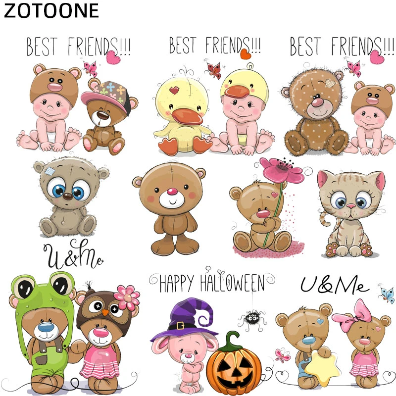 ZOTOONE Children DIY Patch Cute Bear Iron on Cloth Patches Iron Transfer Sticker Vinyl Heat Press T-shirt Applique Decoration G