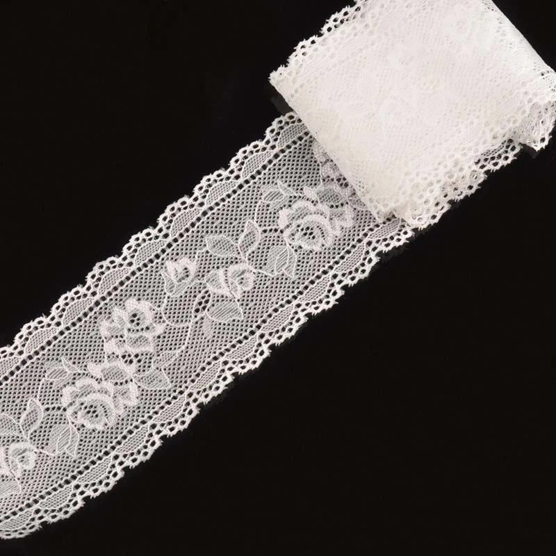 Width 6cm Rose Flower White Embroidered Springy Lace Fabric DIY Clothing Accessories Trim Ribbon For Wedding 5 Yard/lot C1982