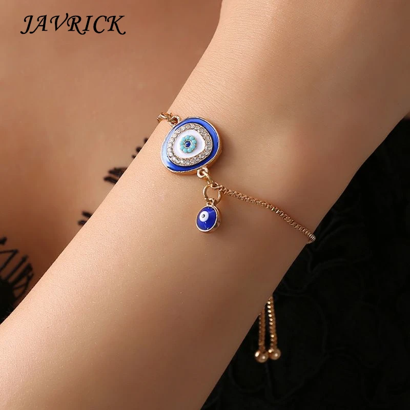 Turkish Lucky Blue Crystal Eye Bracelets Handmade Gold Chains Lucky Jewelry