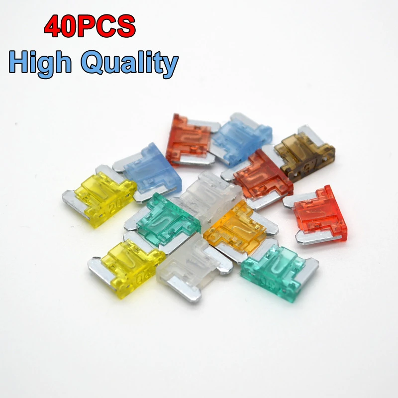 40PCS/Lot New Assorted Mini Size Type Auto Car Boats Trucks Blade Fuses 5 7.5 10 15 20 25 30 40 AMP