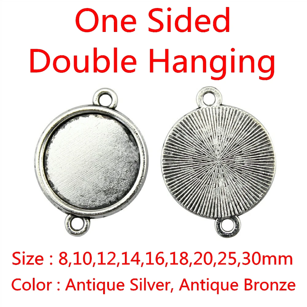 Fit 8/10/12/14/16/18/20/25/30mm One Sided Double Hanging Classical Zinc Alloy Cameo Cabochon Pendant Base Jewelry Findings