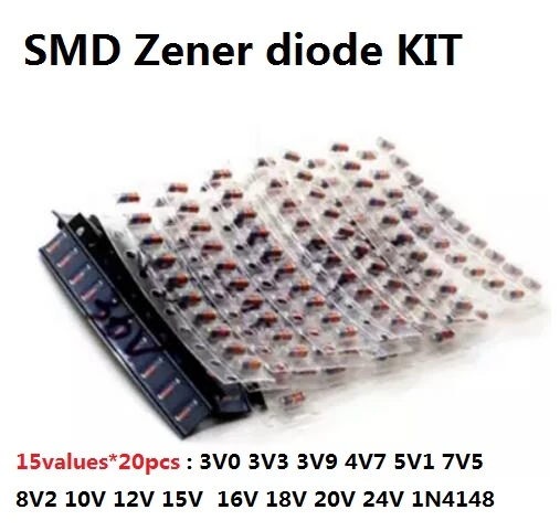 Zener diode KIT 15kinds *20pcs=300pcs 3V to 24V LL34 SMD 1/2W 0.5W 3.3V/3.9V/ 4.7V/5.1V/7.8V/8.2V/10V/12V/15V/16V/18V/20V/1N4148