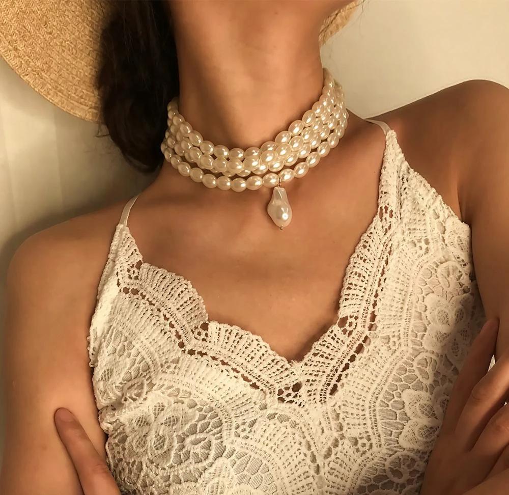 KMVEXO Gorgeous Multilayers Imitation Pearl Choker Necklaces for Women Jewelry Irregular Pearls Pendant Wedding Necklace 2019