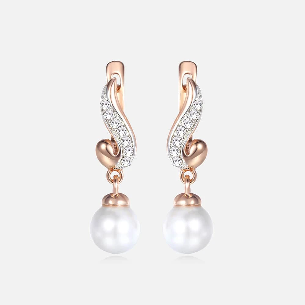 Clear Cubic Zirconia Pearl Earrings For Women Girls 585 Rose Gold Stud Earrings Geometric Pendant Fashion Jewelry Gifts KGE143
