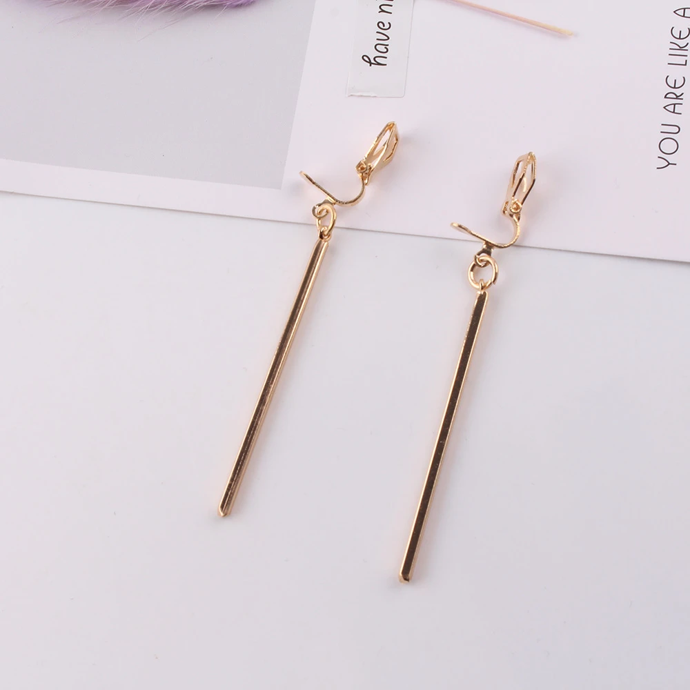 JIOFREE Korea Style 2 color Metal Strip Clip On Earrings Women Fashion No Ear Hole Earring Simple Style Geometric Clip Earrings