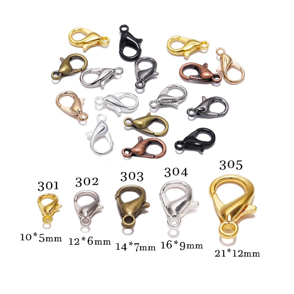 50pcs/lot 10 12 14 16mm Gold Alloy Lobster Clasp Hooks Findings Connector For jewelry Making DIY Necklace Chain Supplies