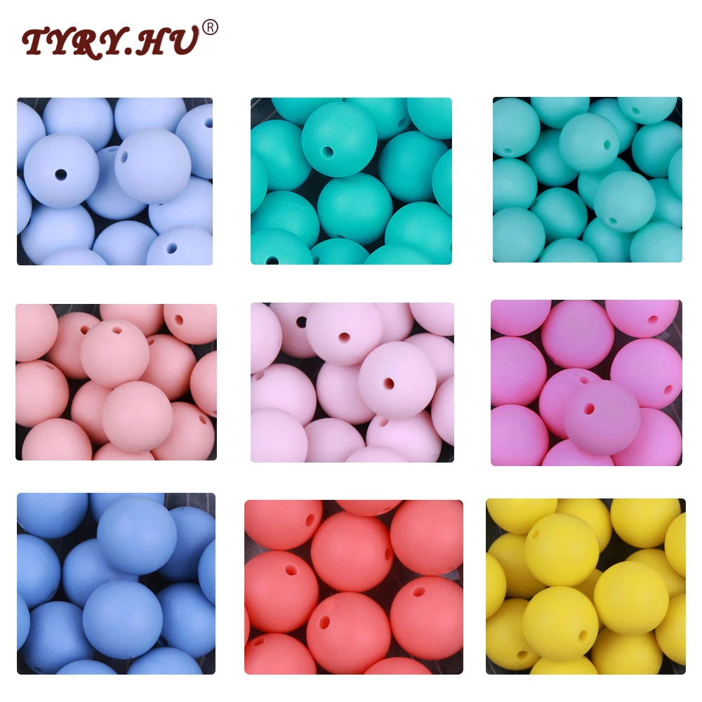 TYRY.HU 10Pc Silicone Beads 15mm Baby Colorful beads Food Grade Nursing Chewing Round Silicone Beads BPA Free DIY Jewelry making