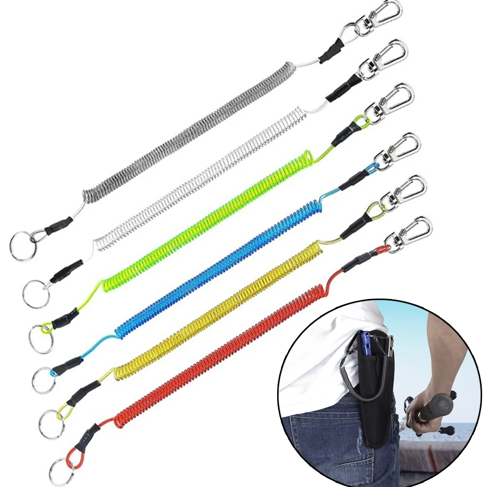 1.2m Max Stretch Plastic Spring Elastic Rope Anti-lost Phone Keychain Secure Lock Tackle Portable Fishing Lanyards For Climbing