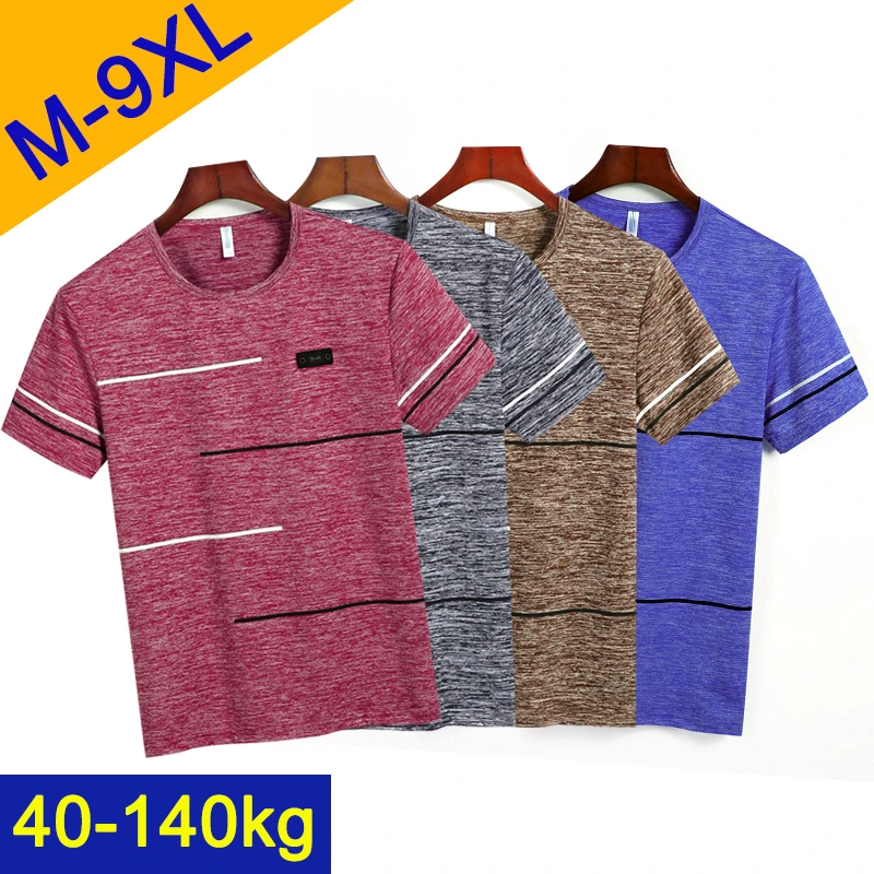 9XL Summer T shirts Men Clothing Polyester Plus Size 5XL 6XL 7XL 8XL Male Tshirts Breathable Short Sleeve Strip Top Tees O-Neck