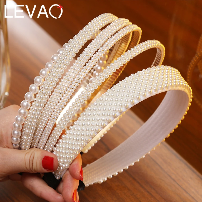 Levao Elegant Big Simulation Pearls Hair Hoop Headband Hair Bands for Women Headwear Pearl Beads Hairband Hair Accessories