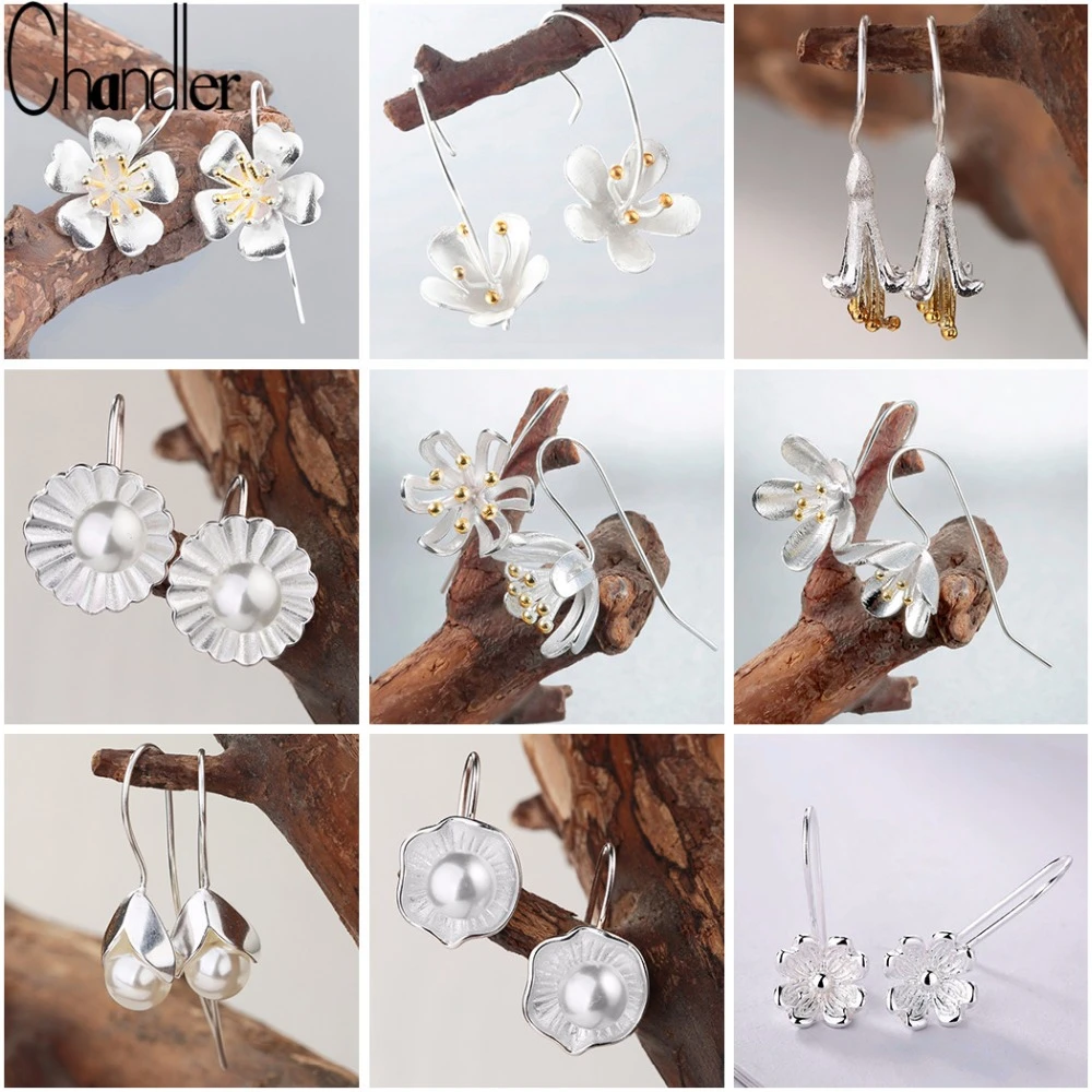 Chandler Long Big Lotus silver Color Jewelry Flower Drop Earrings For Women Statement Earring Pendientes Plata Flora Bijoux