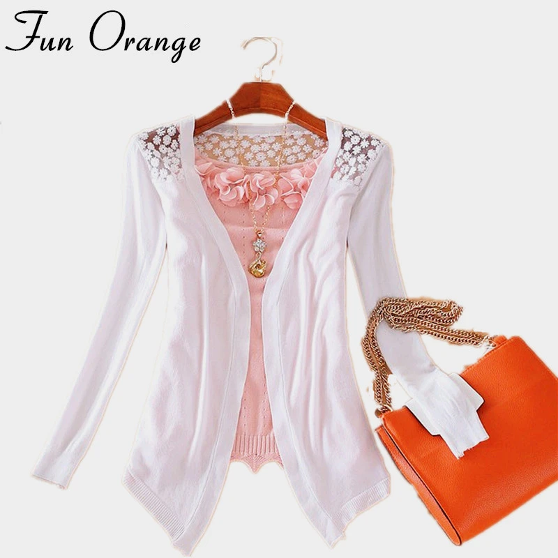 GREMISS New Summer Fashion Women Lace Sweet Candy Color Crochet Hollow Out Knitwear Blouse Full Sweater Cardigan Open Stitch