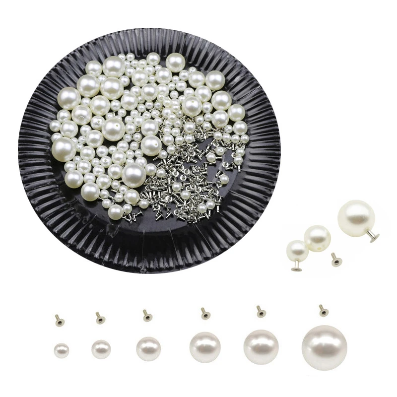 50/100/160 Sets Round Imitation Pearl Rivets Studs DIY Wedding Decor Rivet Pearls Set Garment Shoes Bag Accessories Beads Spikes