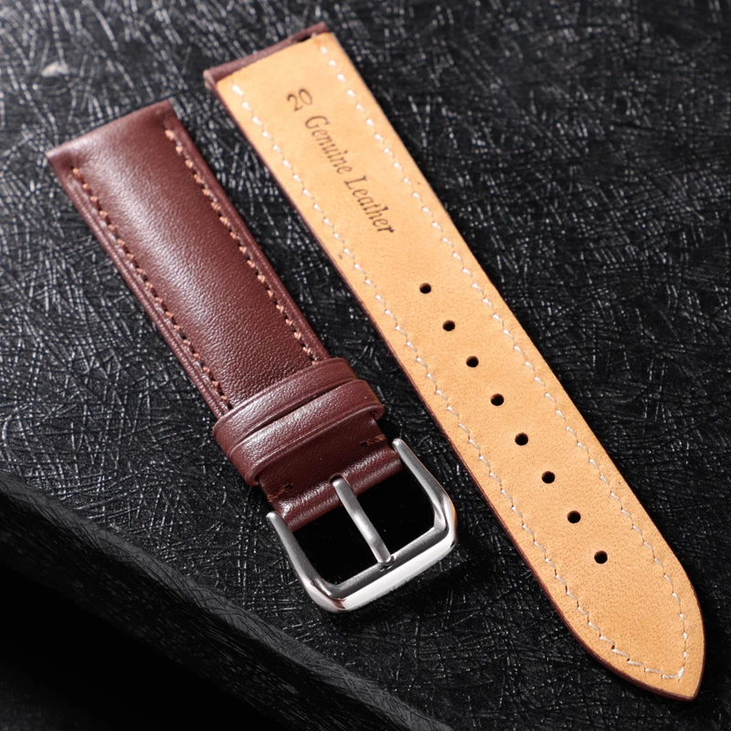 REMZEIM Leather Watchband Strap 16 / 18 / 20 / 22 / 24 MM Stainless Steel Buckle Men Women Replace Band Watch Accessories