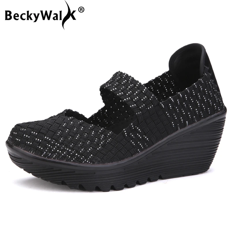 BeckyWalk Spring Women Sandals Platform Shoes Women Summer Woven Shoes Flat Wedge Shoes Woman Multi Colors Ladies Shoes WSH2898