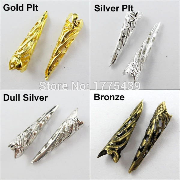 Free Shipping 50Pcs/lot Bugle Filigree Long End Bead Cap 9x35mm Gold Silver Bronze Dull Silver Wholesale