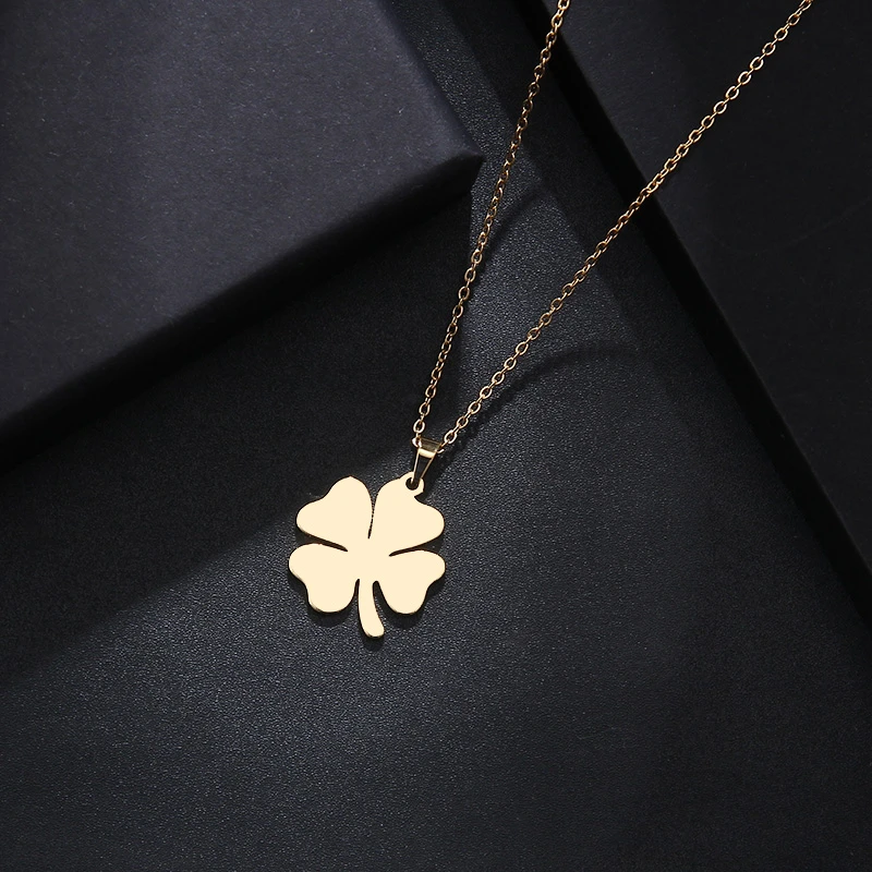 DOTIFI Stainless Steel Necklace For Women Man Lover's Clover Gold And Silver Color Pendant Necklace Engagement Jewelry