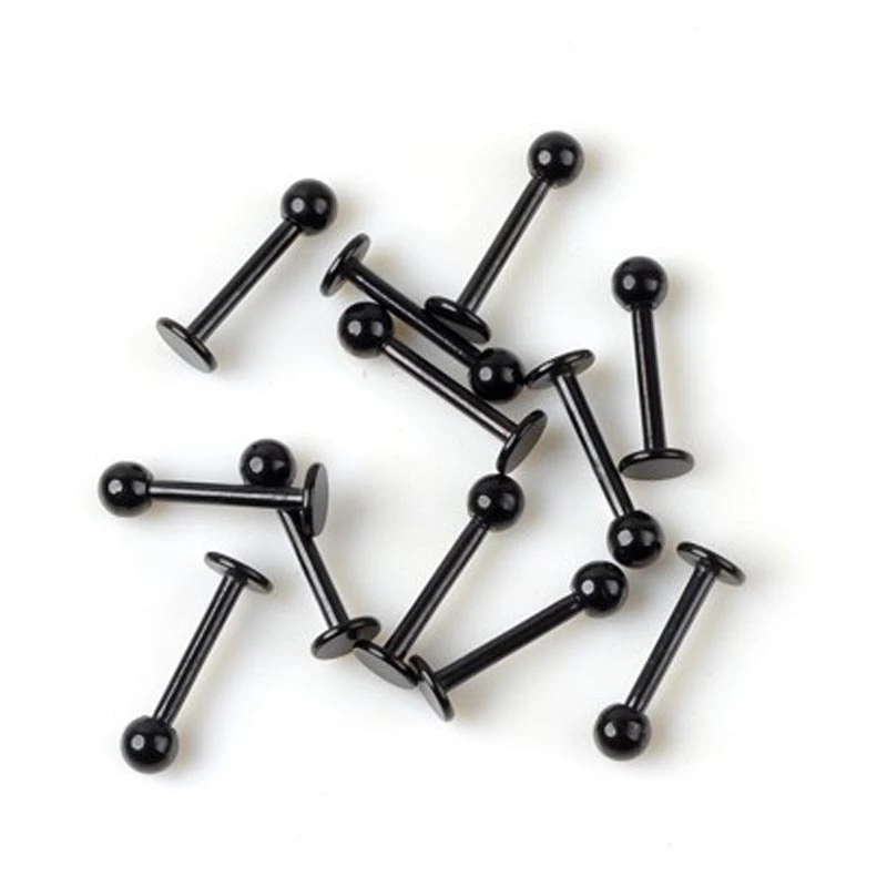 PINKSEE Lot 10pcs 16G Black Stainless Steel Labret Lip Ring Ball Stud Chin Piercing Bars