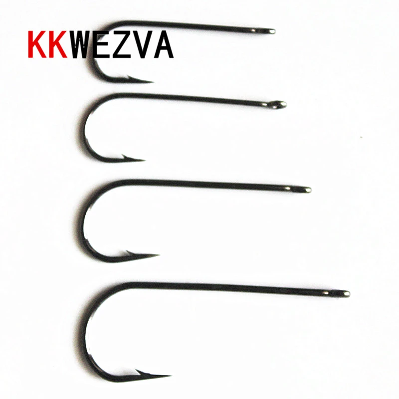 KKWEZVA 100pcs Carbon Steel Fishing Hooks Black Color Long Shank Straight Shank Streamer Dry Fly Tying Fishing Hook For Jig