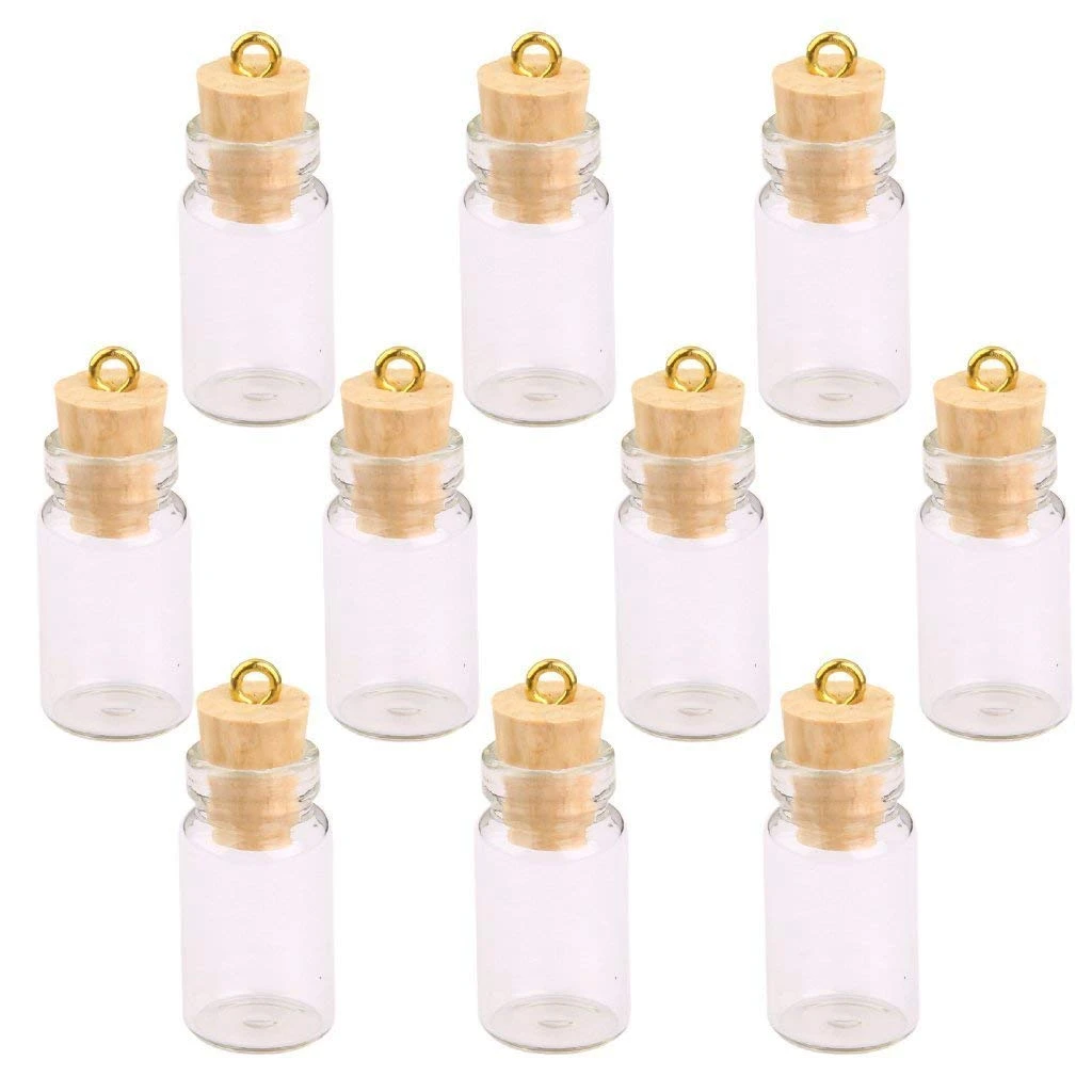 10Pcs Mini Glass Bottles Small Vials Cork Miniature Clear Glass Jars Multi Usage Cork Stopper Wish Glass (Long Pattern And Cork