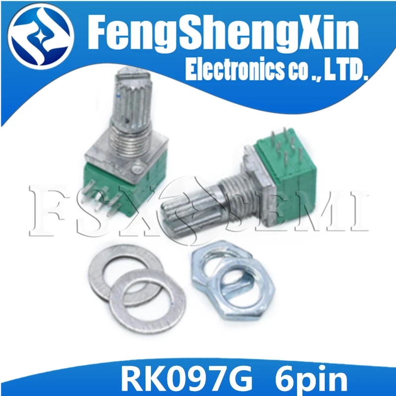 10pcs/lot RK097G 6Pin 5K 10K 20K 50K 100K B5K with a switch audio shaft 15mm amplifier sealing potentiometer