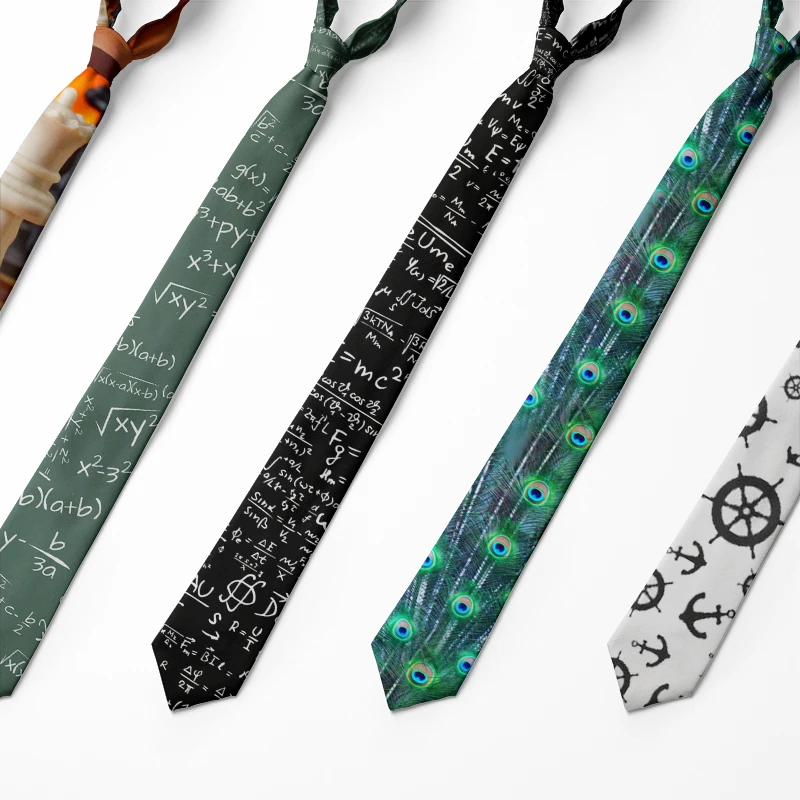Men's Fashion Plaid Ties 8cm Black Creative Novelty Necktie 3D Printed Tie For Men Funny Party Wedding Accessories